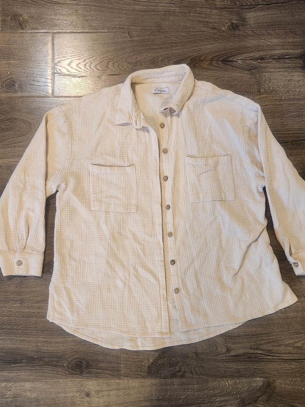 Polagram Women's 100% Cotton Waffle Button-Down Shirt Large